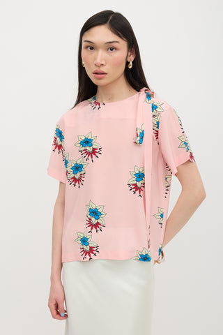 Rochas Silk Floral Shoulder Tie Blouse