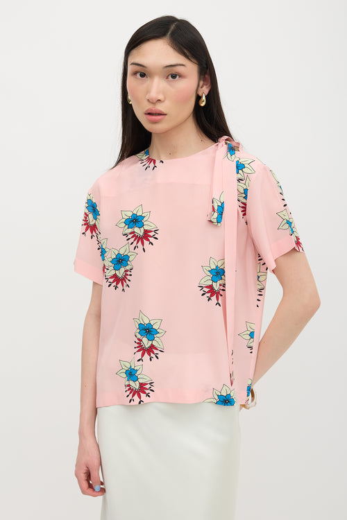 Rochas Silk Floral Shoulder Tie Blouse