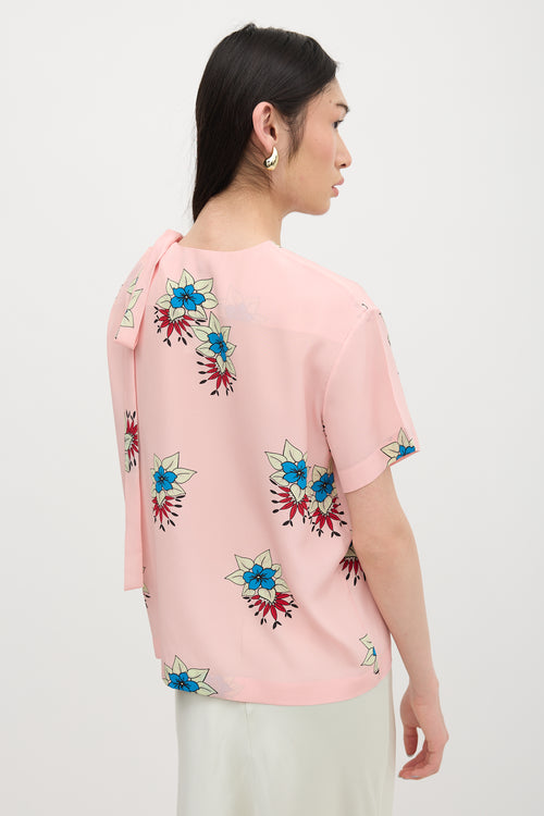 Rochas Silk Floral Shoulder Tie Blouse