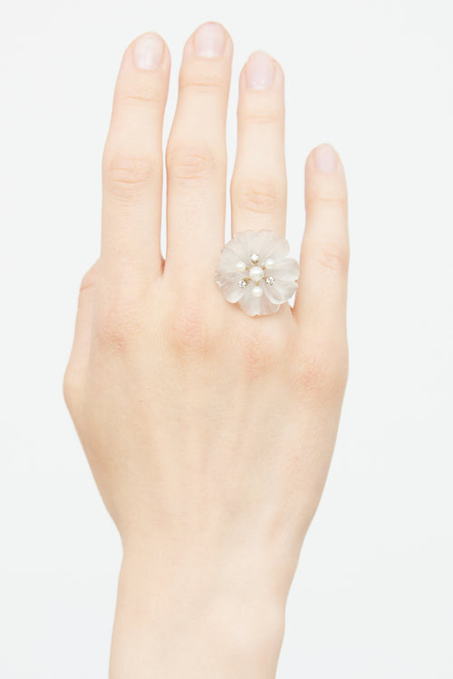 Fine Jewelry 14K White Gold Quartz Floral Ring