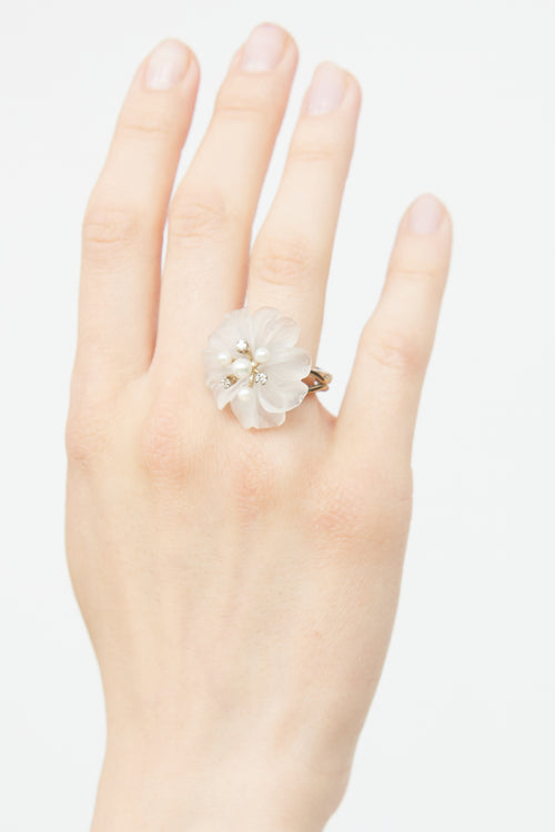 Fine Jewelry 14K White Gold Quartz Floral Ring