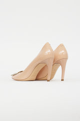 Roger Vivier Beige Patent Leather Gold Buckle Pump