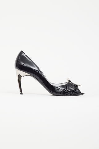 Roger Vivier Black & Silver D'Orsay Peep Toe Heel