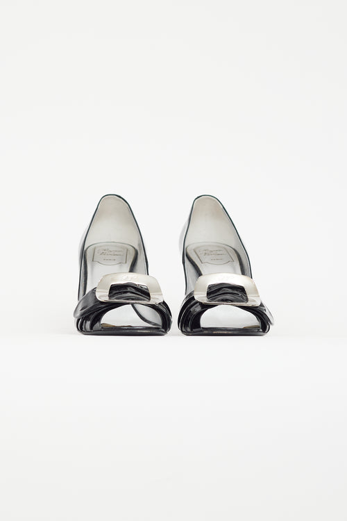 Roger Vivier Black & Silver D'Orsay Peep Toe Heel
