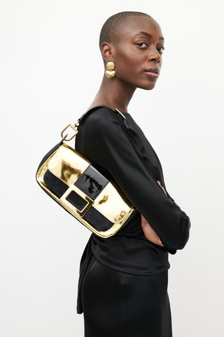 Roger Vivier Black & Gold Suede Bag