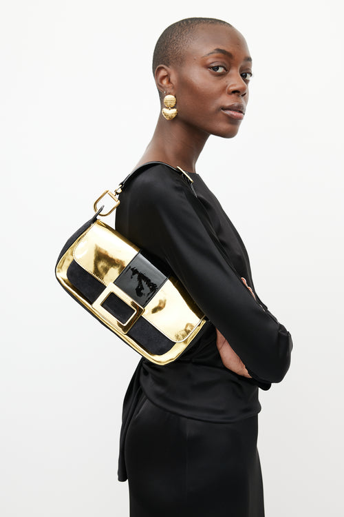 Roger Vivier Black & Gold Suede Bag