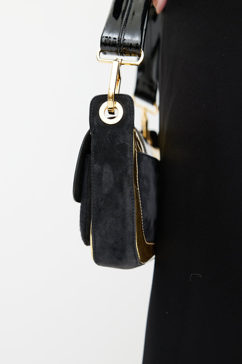 Roger Vivier Black & Gold Suede Bag
