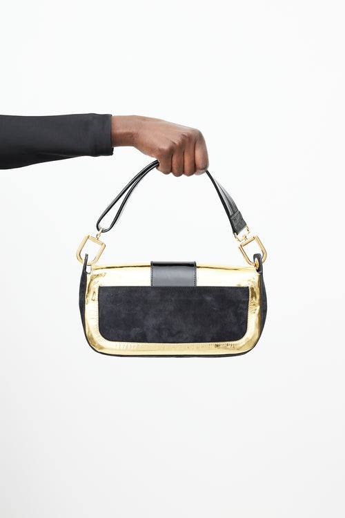 Roger Vivier Black & Gold Suede Bag