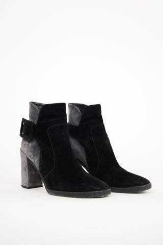 Roger Vivier Black & Grey Suede Boot