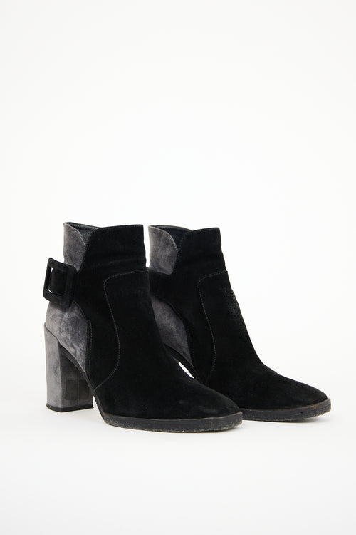 Roger Vivier Black & Grey Suede Boot
