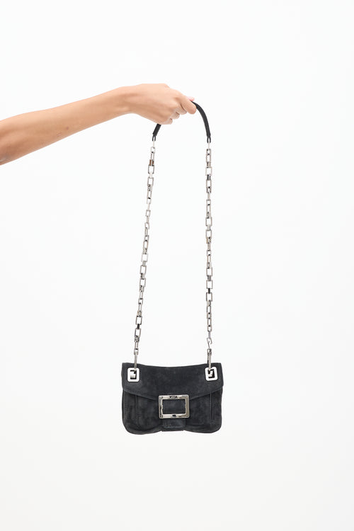 Roger Vivier Black Suede Chain Flap Bag