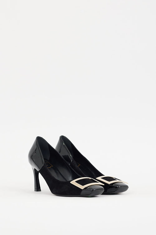 Roger Vivier Black Suede & Leather Belle Vivier Trompette Pump