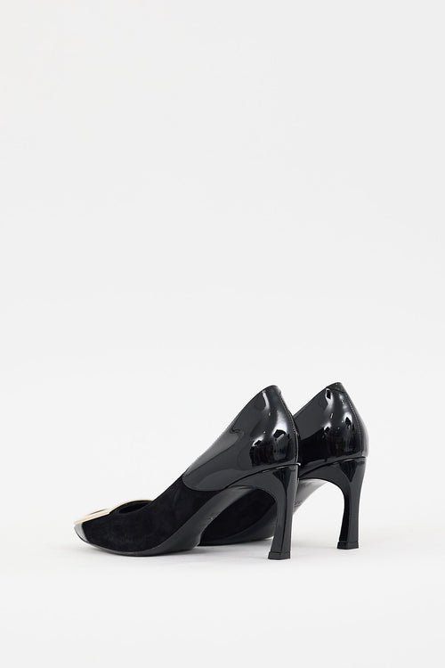 Roger Vivier Black Suede & Leather Belle Vivier Trompette Pump