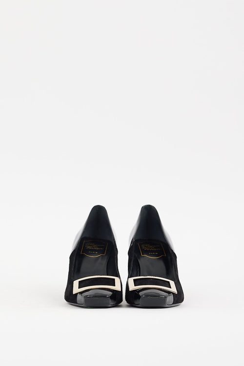 Roger Vivier Black Suede & Leather Belle Vivier Trompette Pump