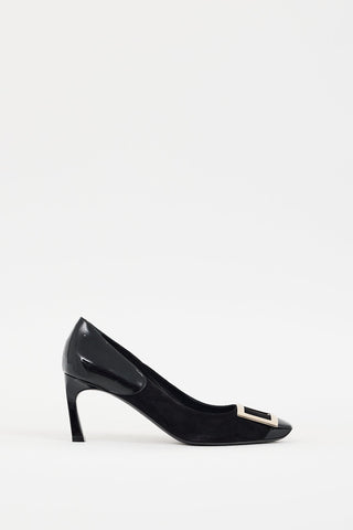 Roger Vivier Black Suede & Leather Belle Vivier Trompette Pump