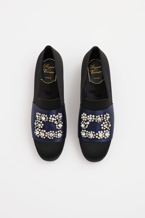 Roger Vivier Black & Navy Satin Crystal Loafer