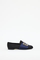Roger Vivier Black & Navy Satin Crystal Loafer