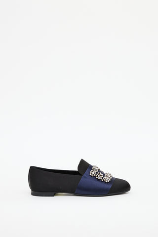 Roger Vivier Black & Navy Satin Crystal Loafer
