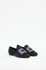 Roger Vivier Black & Navy Satin Crystal Loafer