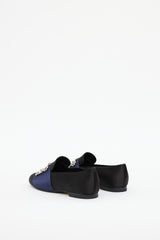 Roger Vivier Black & Navy Satin Crystal Loafer
