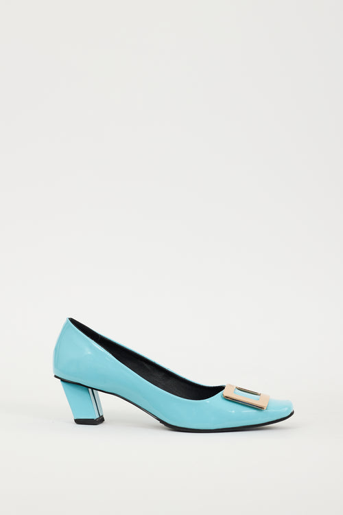 Roger Vivier Blue & Gold Patent Leather Belle Vivier Heel