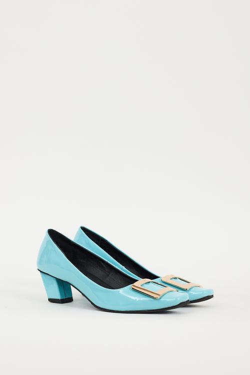 Roger Vivier Blue & Gold Patent Leather Belle Vivier Heel
