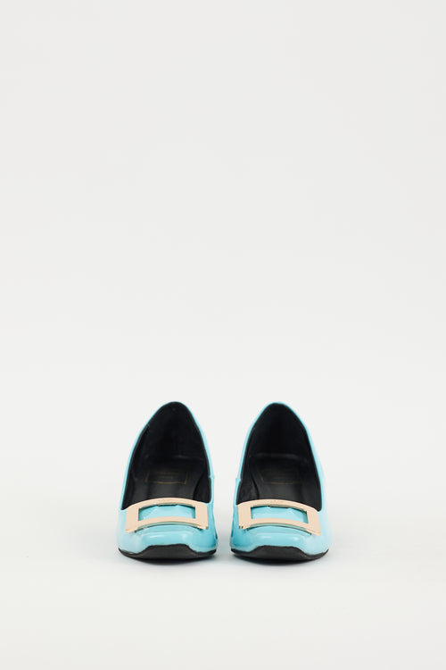 Roger Vivier Blue & Gold Patent Leather Belle Vivier Heel