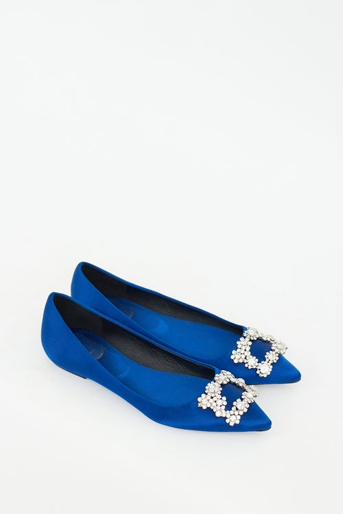 Roger Vivier Blue Satin Hangisi Jewel Flat