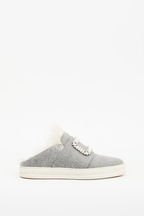 Roger Vivier Grey Felt & Shearling Sneaker Mule