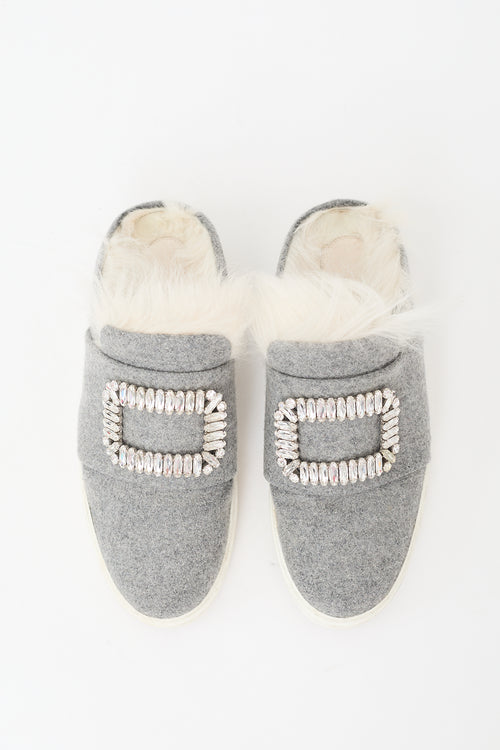 Roger Vivier Grey Felt & Shearling Sneaker Mule