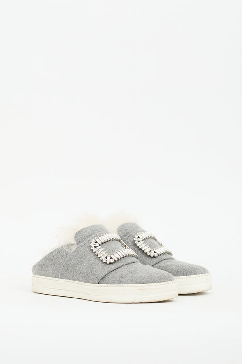 Roger Vivier Grey Felt & Shearling Sneaker Mule