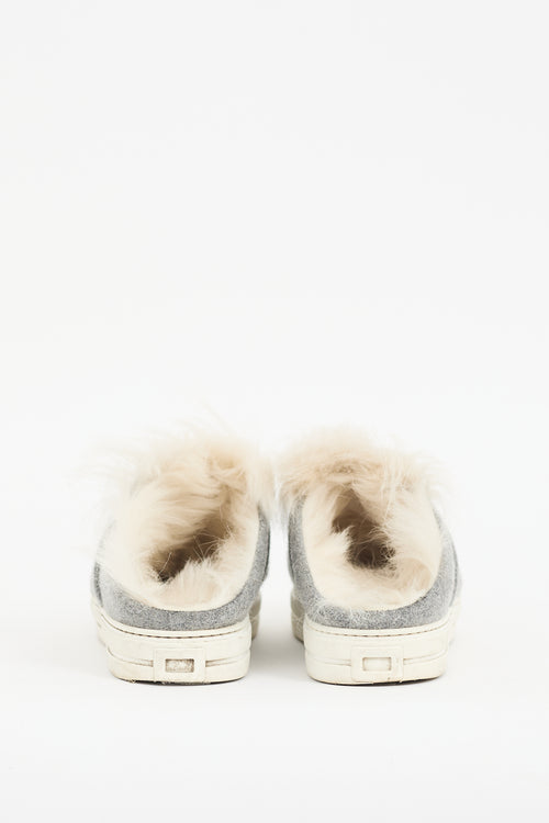 Roger Vivier Grey Felt & Shearling Sneaker Mule