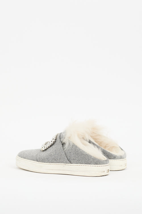 Roger Vivier Grey Felt & Shearling Sneaker Mule