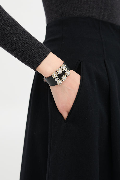 Roger Vivier Leather & Crystal Broche Vivier Bracelet