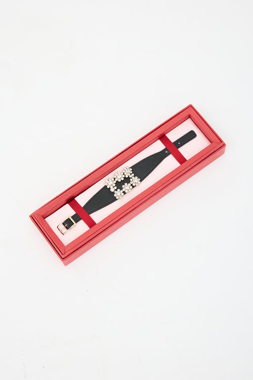 Roger Vivier Leather & Crystal Broche Vivier Bracelet