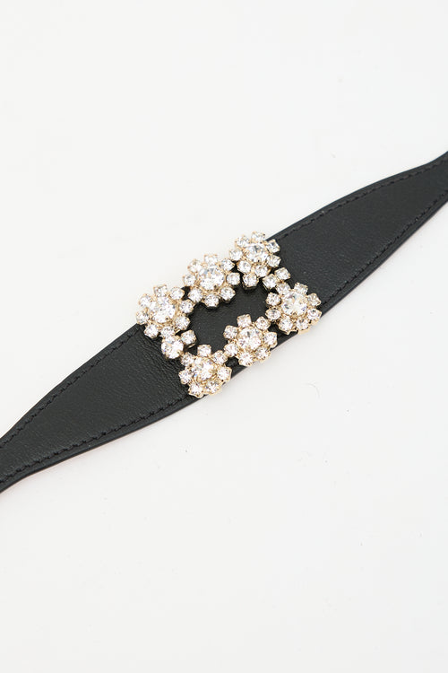 Roger Vivier Leather & Crystal Broche Vivier Bracelet