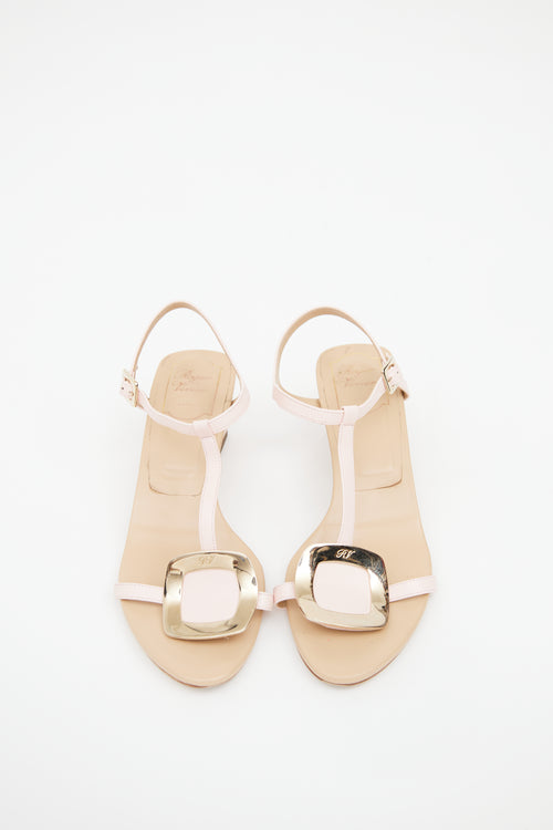 Roger Vivier Pink Leather Chips T-Strap Sandal