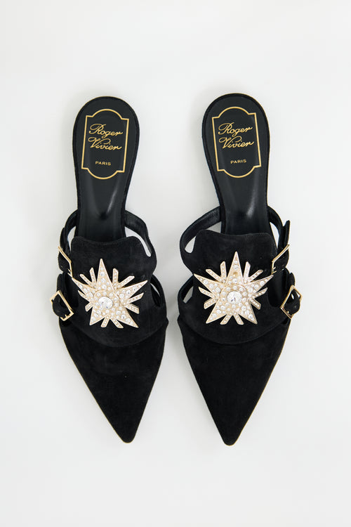 Roger Vivier Suede Mule Star Strass Flat