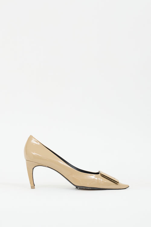 Roger Vivier Beige Patent Leather Trompette Buckle Pump