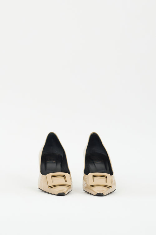 Roger Vivier Beige Patent Leather Trompette Buckle Pump