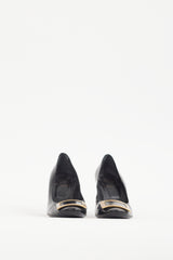 Roger Vivier Black & Gold Buckle Leather Trompette Pump