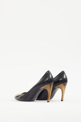 Roger Vivier Black & Gold Buckle Leather Trompette Pump