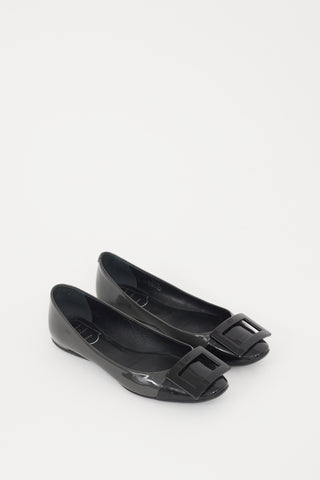 Roger Vivier Black & Grey Patent Leather Gommettine Flat
