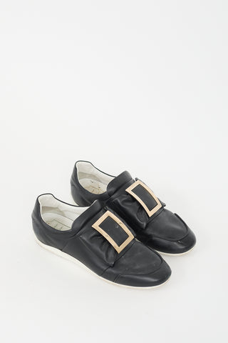 Roger Vivier Black Leather Bow Slip On Sneaker