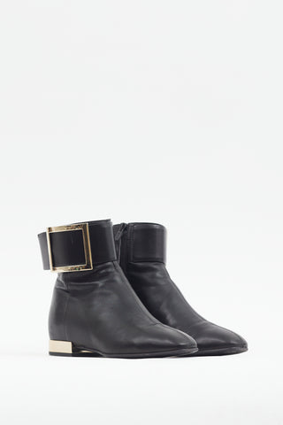 Roger Vivier Black Leather Buckle Ankle Boot