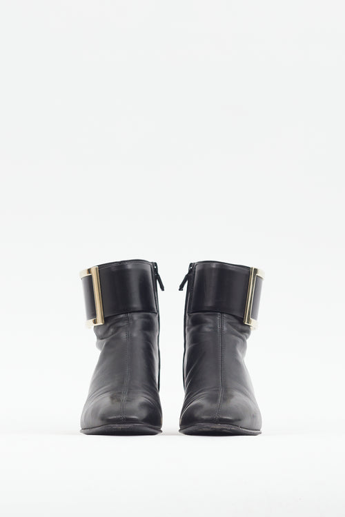 Roger Vivier Black Leather Buckle Ankle Boot