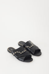 Roger Vivier Black & Silver Grommet Leather Sandal