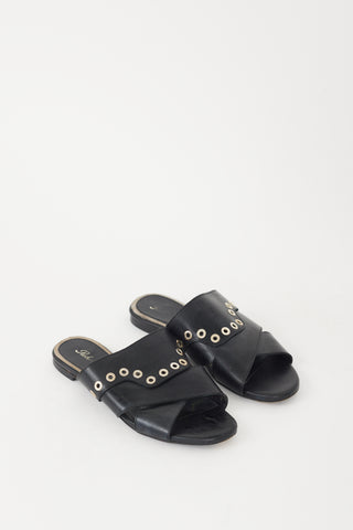 Roger Vivier Black & Silver Grommet Leather Sandal