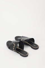Roger Vivier Black & Silver Grommet Leather Sandal