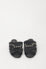 Roger Vivier Black & Silver Grommet Leather Sandal
